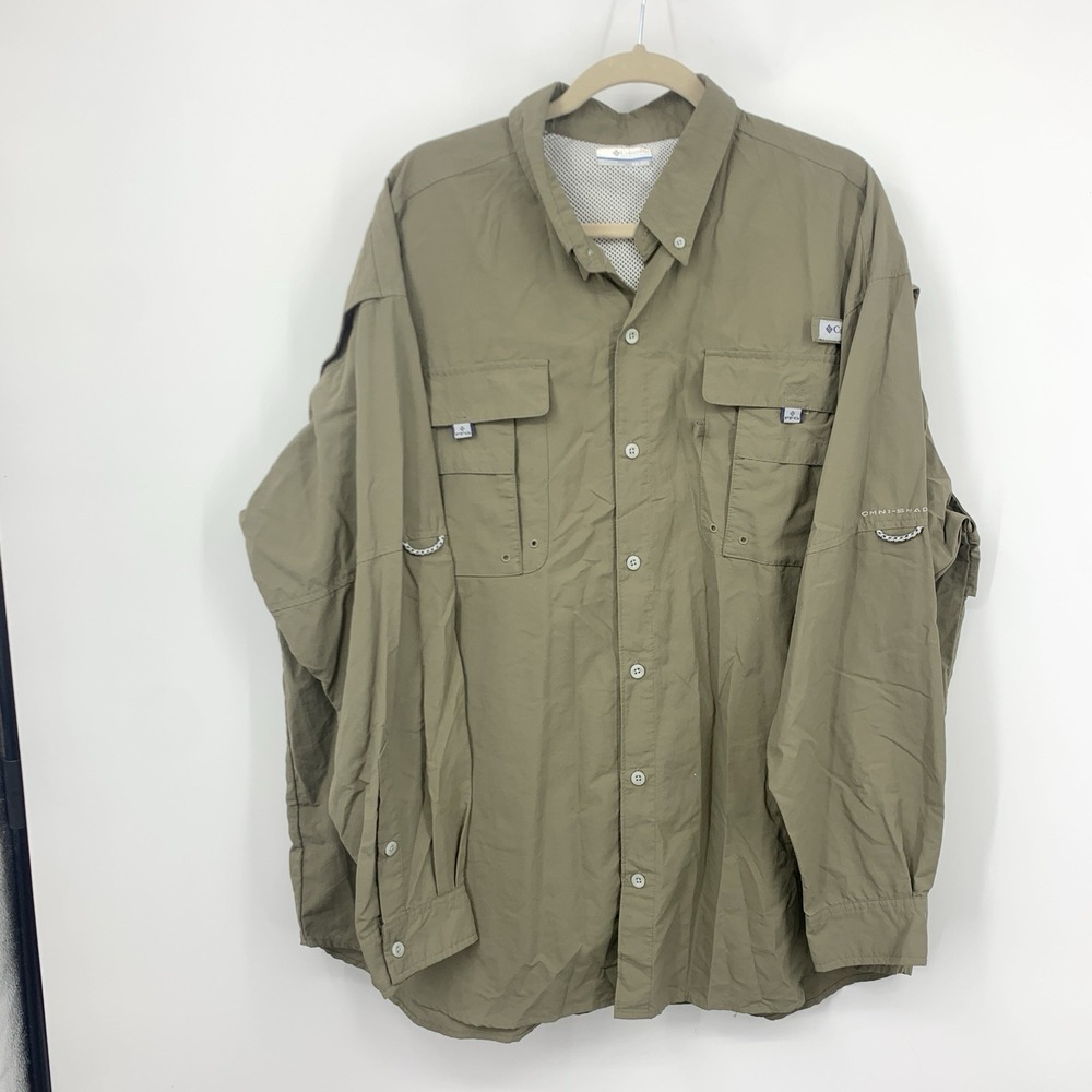 Columbia Men Size XXL Shirt‎ Button Down Long Sleeve Top PFG Fishing Nylon Brown